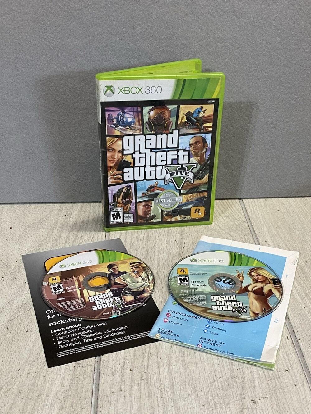 Grand Theft Auto V GTA 5 (Xbox 360, 2013) Complete With Map & Manual 2 Disk